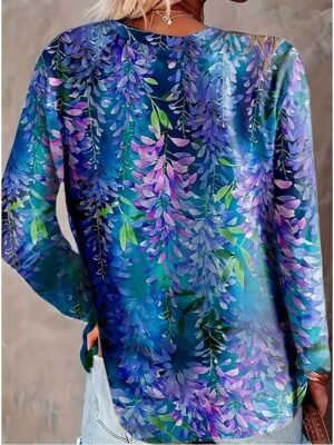 Casual Regular Ombre Round Neck Long Sleeve Top - Image 3