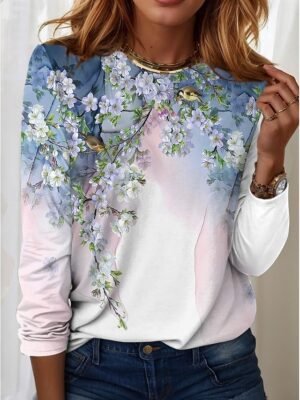 Casual Regular Ombre Round Neck Long Sleeve Top - Image 4