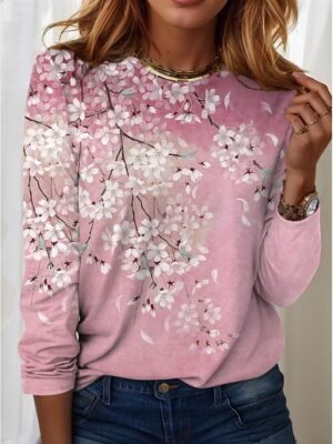 Casual Regular Ombre Round Neck Long Sleeve Top - Image 6