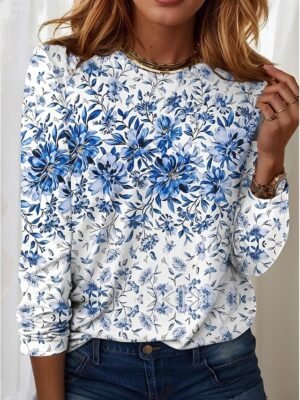 Casual Regular Ombre Round Neck Long Sleeve Top - Image 8