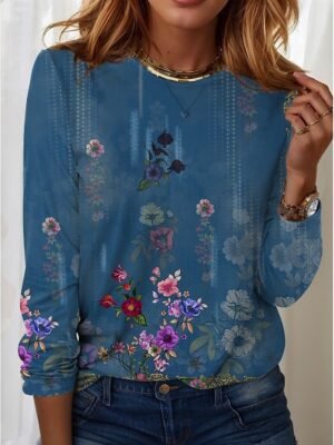 Casual Regular Ombre Round Neck Long Sleeve Top - Image 9