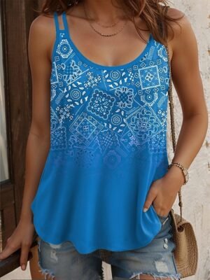 Casual Regular Ombre U Neck Sleeveless Tank Top - Image 13