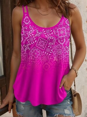 Casual Regular Ombre U Neck Sleeveless Tank Top - Image 14