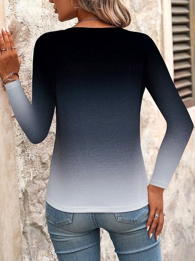 Casual Regular Ombre V Neck Long Sleeve Top - Image 2