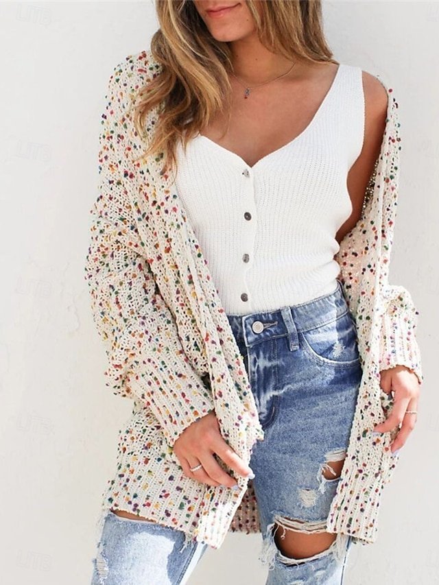 Casual Regular Paisley V Neck Long Sleeve Knitted Cardigan - Image 1