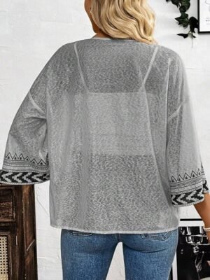 Casual Regular Patchwork Collarless 3/4 Sleeve Jacket - Image 2