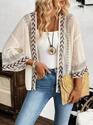 Casual Regular Patchwork Collarless 3/4 Sleeve Jacket - Image 4