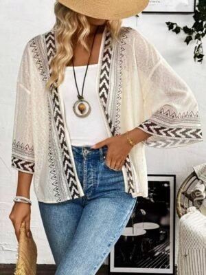 Casual Regular Patchwork Collarless 3/4 Sleeve Jacket - Image 5
