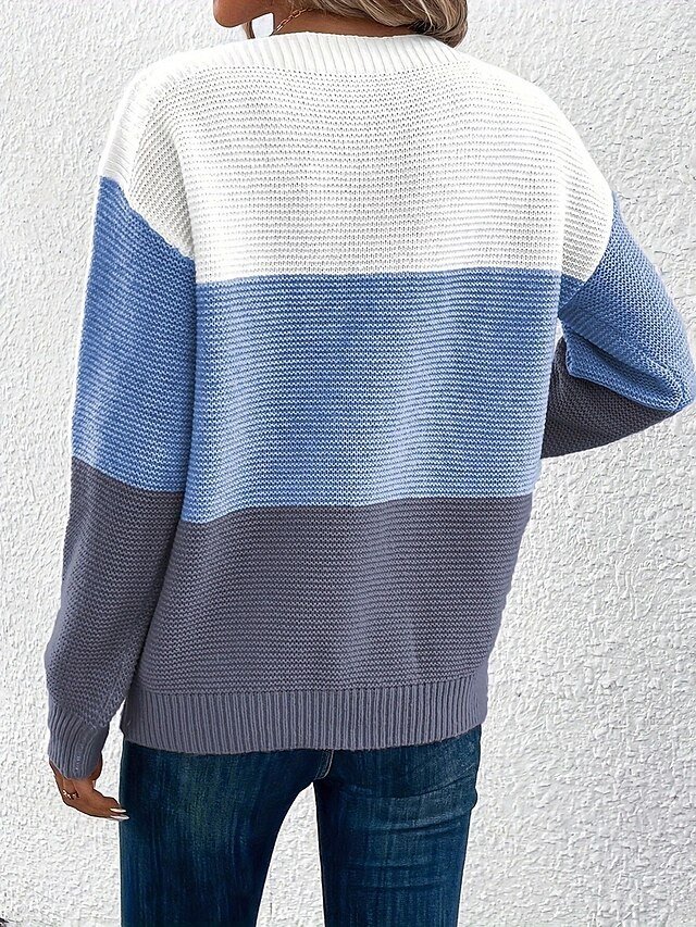 Casual Regular Patchwork Crew Neck Long Sleeve Soft Knit Top - Image 2