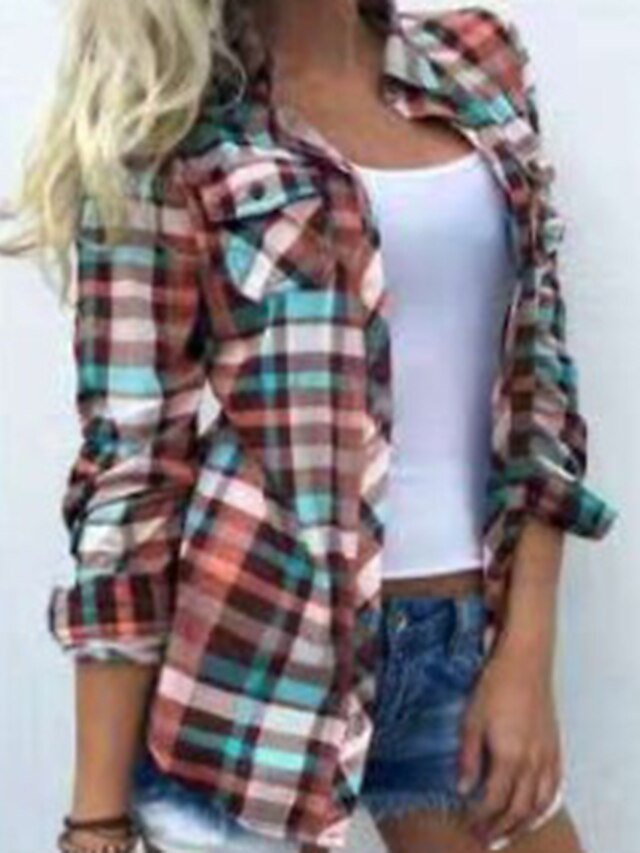 Casual Regular Plaid Colour Block Button Long Sleeve Shirt - Image 2