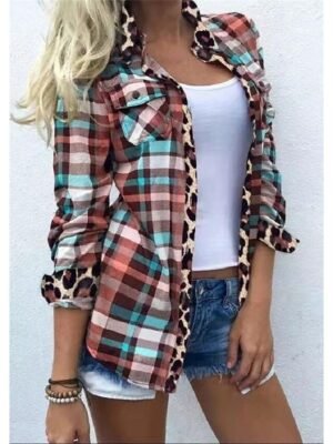 Casual Regular Plaid Colour Block Button Long Sleeve Shirt - Image 5