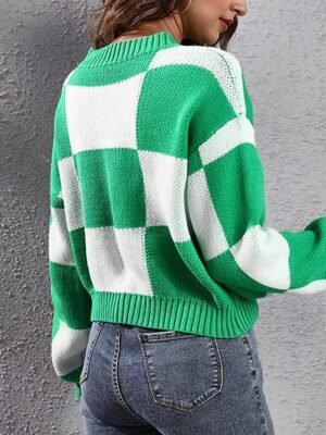 Casual Regular Plaid Crew Neck Long Sleeve Crop Top - Image 5