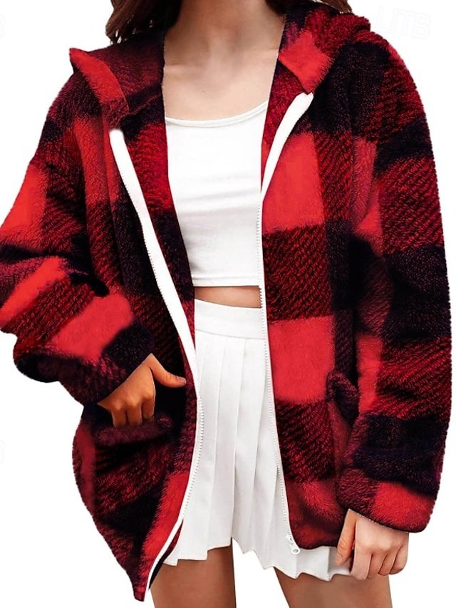 Casual Regular Plaid Hooded Long Sleeve Jacket - Image 1