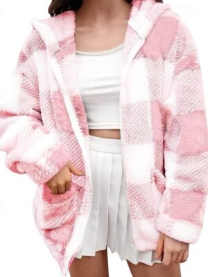 Casual Regular Plaid Hooded Long Sleeve Jacket - Image 10