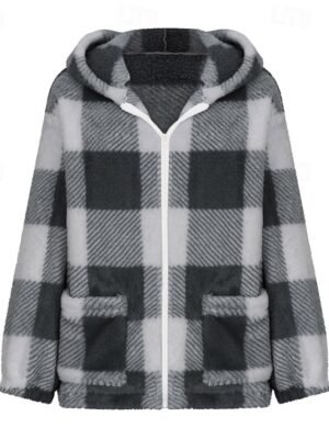 Casual Regular Plaid Hooded Long Sleeve Jacket - Image 17