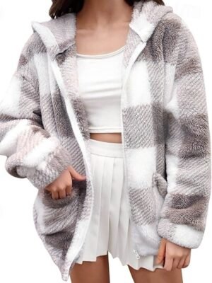Casual Regular Plaid Hooded Long Sleeve Jacket - Image 19