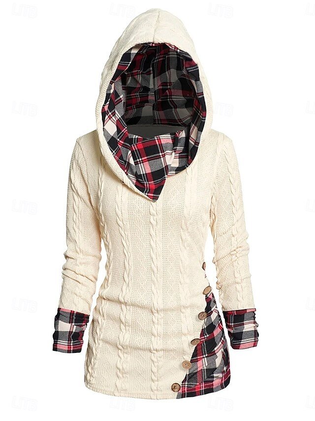 Casual Regular Plaid Hooded Long Sleeve Sweater - Image 2