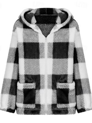Casual Regular Plaid Hooded Long Sleeve Jacket - Image 5