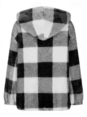 Casual Regular Plaid Hooded Long Sleeve Jacket - Image 6