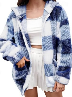 Casual Regular Plaid Hooded Long Sleeve Jacket - Image 7