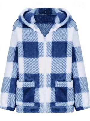Casual Regular Plaid Hooded Long Sleeve Jacket - Image 8