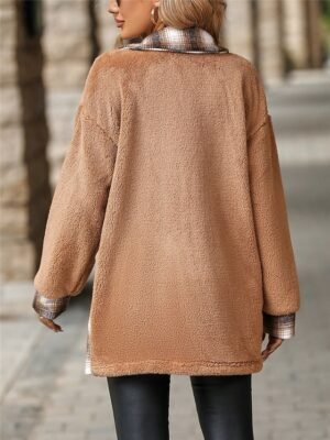 Casual Regular Plaid Long Sleeve Winter Teddy Coat - Image 2