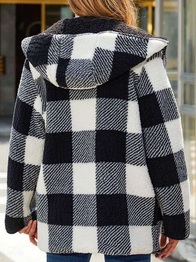 Casual Regular Plaid Open Front Long Sleeve Regular Hoodie - Image 2