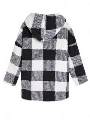 Casual Regular Plaid Open Front Long Sleeve Regular Hoodie - Image 5