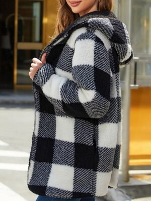 Casual Regular Plaid Open Front Long Sleeve Regular Hoodie - Image 6