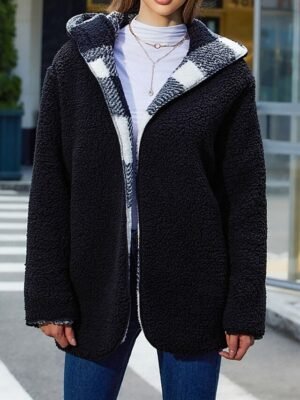 Casual Regular Plaid Open Front Long Sleeve Regular Hoodie - Image 7