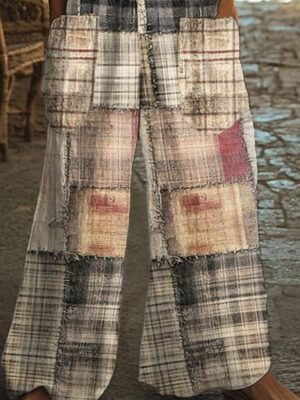 Casual Regular Plaid Round Neck Sleeveless Wide Leg Jumpsuit - Image 3