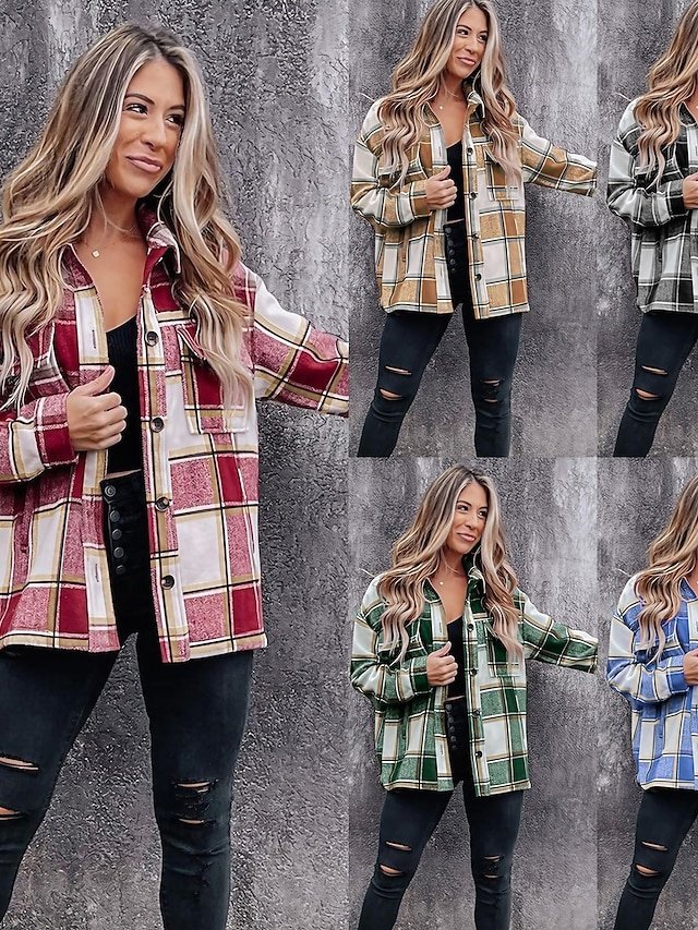 Casual Regular Plaid Shirt Collar Long Sleeve Top - Image 1
