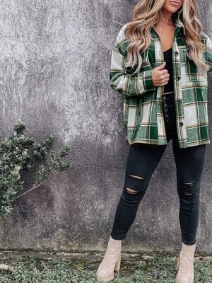 Casual Regular Plaid Shirt Collar Long Sleeve Top - Image 10