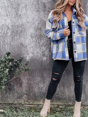 Casual Regular Plaid Shirt Collar Long Sleeve Top - Image 12