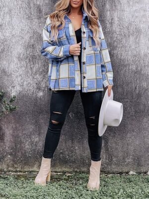 Casual Regular Plaid Shirt Collar Long Sleeve Top - Image 13