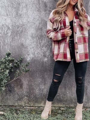 Casual Regular Plaid Shirt Collar Long Sleeve Top - Image 3