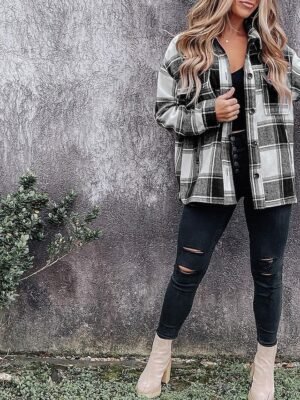 Casual Regular Plaid Shirt Collar Long Sleeve Top - Image 8