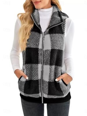 Casual Regular Plaid Stand Collar Sleeveless Vest - Image 1