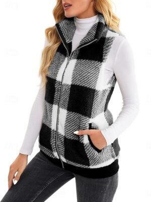 Casual Regular Plaid Stand Collar Sleeveless Vest - Image 3