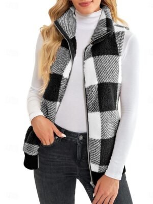 Casual Regular Plaid Stand Collar Sleeveless Vest - Image 4