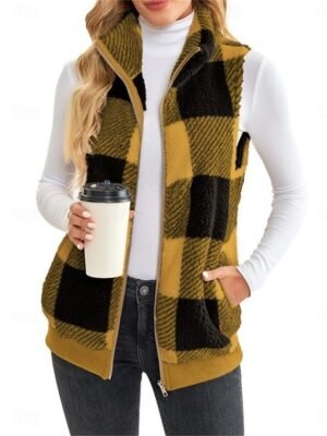 Casual Regular Plaid Stand Collar Sleeveless Vest - Image 5
