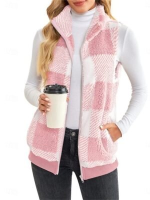 Casual Regular Plaid Stand Collar Sleeveless Vest - Image 6