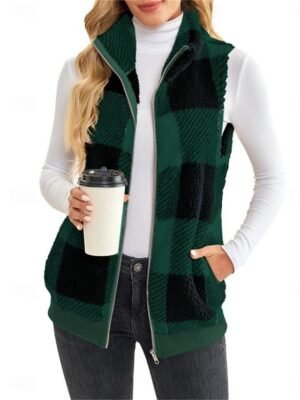 Casual Regular Plaid Stand Collar Sleeveless Vest - Image 7