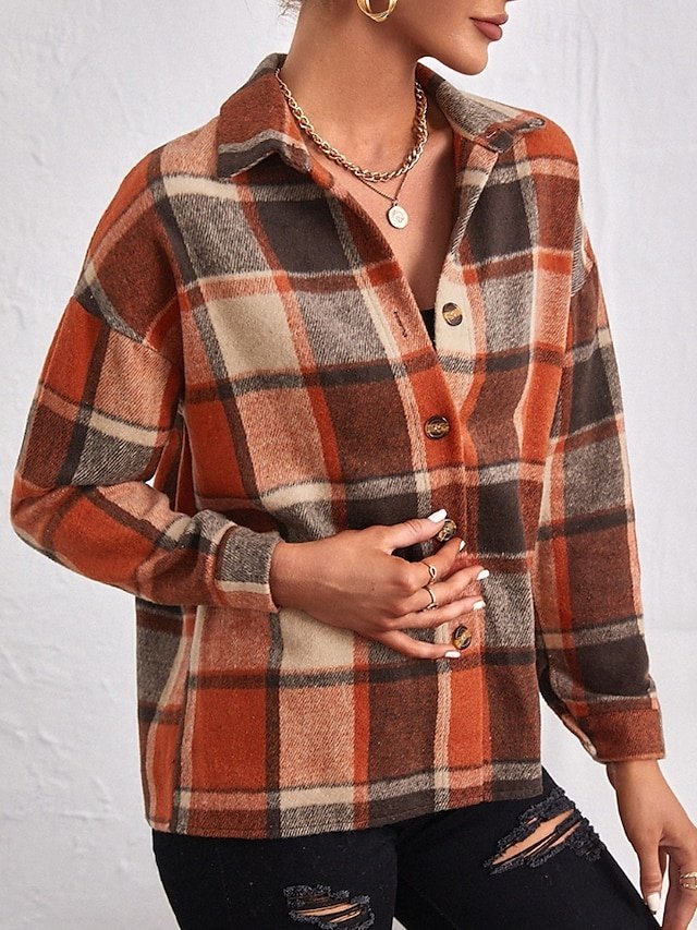 Casual Regular Plaid Turndown Long Sleeve Jacket - Image 2