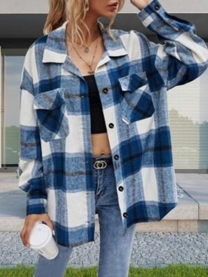Casual Regular Plaid Turndown Long Sleeve Shirt Jacket - Image 2