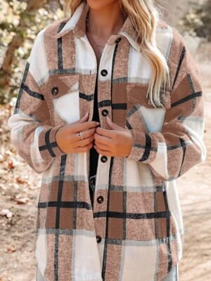 Casual Regular Plaid Turndown Long Sleeve Shirt Jacket - Image 7