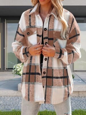 Casual Regular Plaid Turndown Long Sleeve Shirt Jacket - Image 9