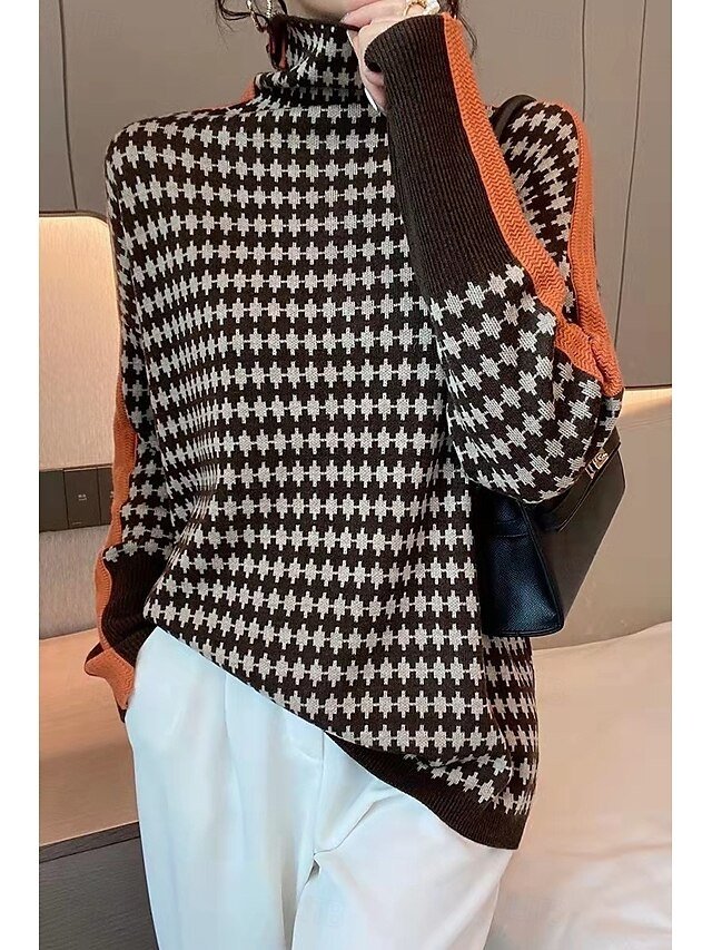 Casual Regular Plaid Turtleneck Long Sleeve Knitted Jumper - Image 2