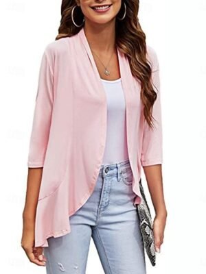Casual Regular Plain Collarless Long Sleeve Jacket - Image 1
