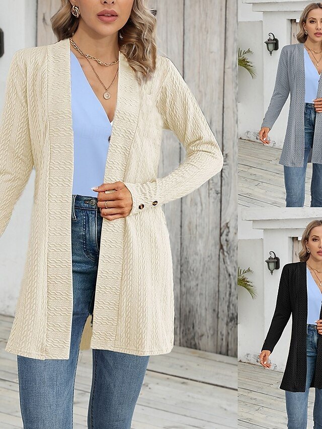 Casual Regular Plain Collarless Long Sleeve Jacket - Image 1